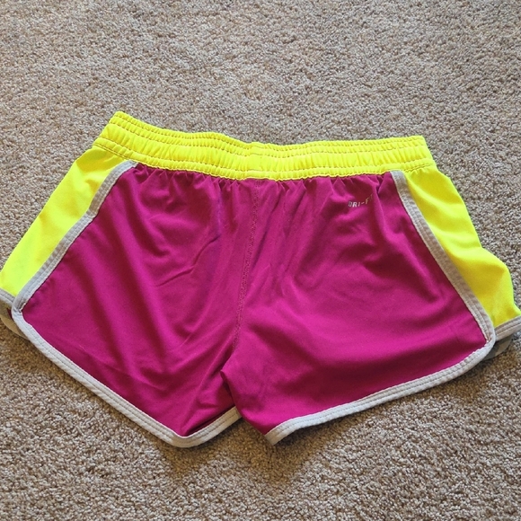 Nike Women's Vibrant Pink and Yellow Athletic Shorts - Picture 3 of 3